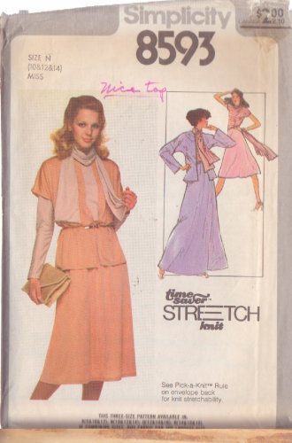 SIMPLICITY PATTERN 8593 SIZE 10 MISSES BLOUSE, SCARF, SKIRT, UNLINED JACKET