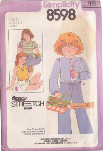 SIMPLICITY PATTERN 8598 SZS 3,4,5 FOR CHILD&acirc;��S PULLOVER TOPS 3 VARIATIONS