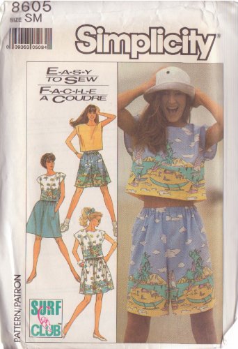 SIMPLICITY PATTERN 8605 SIZE SMALL 10/12 MISSES' TOP, SHORTS, SKIRT UNCUT