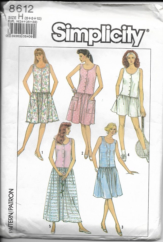 SIMPLICITY PATTERN 8612 SIZE 6/8/10 MISSES DRESS IN 3 LENGTHS