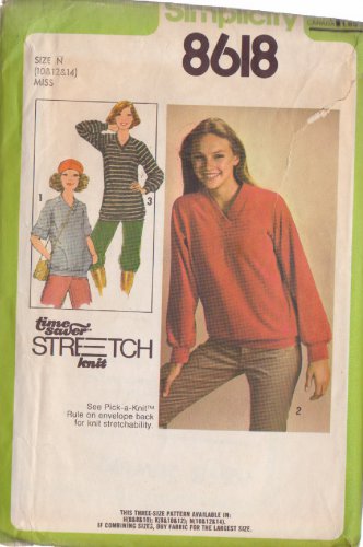 SIMPLICITY PATTERN 8618 SIZES 10/12/14  MISSES PULLOVER TOP IN 2 LENGTHS