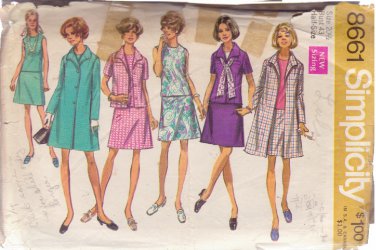 SIMPLICITY PATTERN 8661 SIZE 20 &Acirc;&frac12;  MISSES' COAT, JACKET, BLOUSE, SKIRT