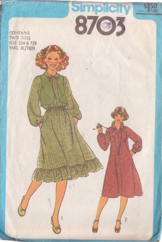 SIMPLICITY PATTERN 8703 SIZES 5/6 + 7/8  YOUNG JUNIOR/TEEN DRESS, VEST