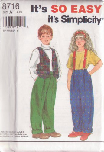SIMPLICITY PATTERN 8716 SIZES 2-6X CHILD'S PANTS AND LINED VEST UNCUT