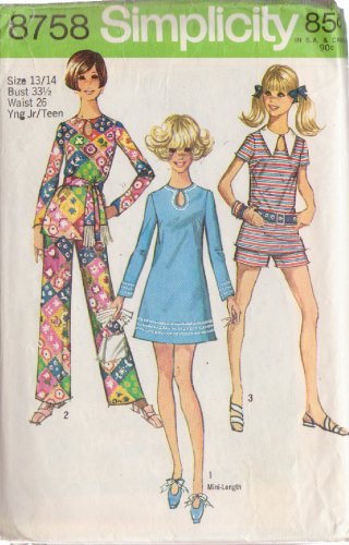 SIMPLICITY PATTERN 8758 SIZE 13/14 YNG JR/TEEN MINI DRESS SHORTS PANTS