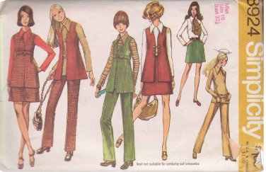 SIMPLICITY PATTERN 8924 SIZE 10 MISSES' VEST,MINI SKIRT BLOUSE PANTS