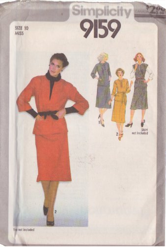 SIMPLICITY PATTERN 9159 SZ 10 MISSES' TWO-PIECE DRESS, VESTEE, TIE BELT UNCUT