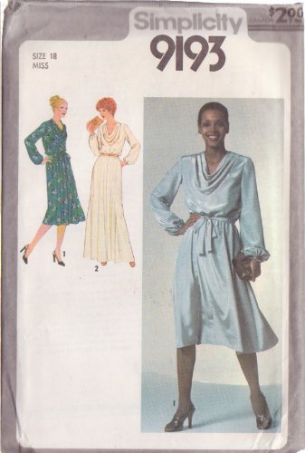SIMPLICITY PATTERN 9193 SIZE 18  MISSES' DRESS IN TWO VARIATIONS