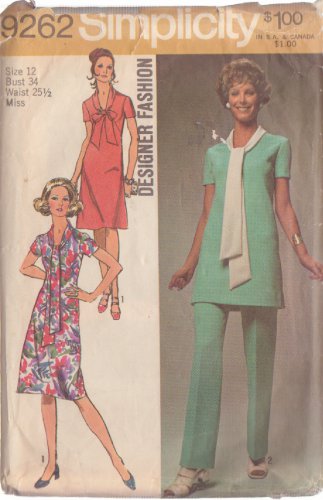 SIMPLICITY PATTERN 9262 SIZE 12 MISSES' DRESS OR TUNIC AND PANTS