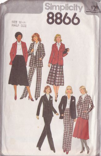 SIMPLICITY VINTAGE 1978 PATTERN 8866 SIZE 16 1/2 SKIRT, PANTS, UNLINED JACKET