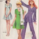 SIMPLICITY VINTAGE 1970 PATTERN 8881 SIZE 10 MINI DRESS, TUNIC, PANTS, SCARF