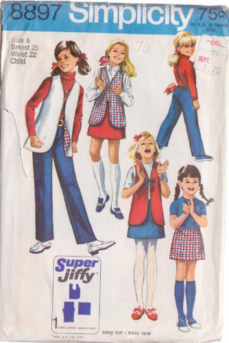 SIMPLICITY PATTERN 8897 SIZE 6 GIRL'S SKIRT, PANTS & REVERSIBLE VEST