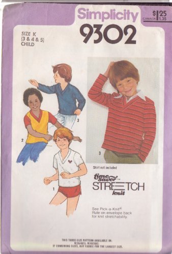 SIMPLICITY PATTERN 9302 SIZES 3-4-5  CHILD' S PULLOVER TOP FOR STRETCH KNITS