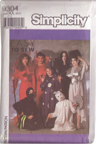 SIMPLICITY VINTAGE PATTERN 9304 SIZES XS-LG ADULT COSTUMES