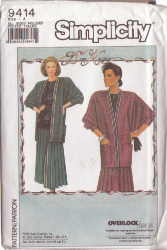 SIMPLICITY PATTERN 9414 SZ PET-SM-MD-LG MISSES' UNLINED JACKET, TOP, SKIRT UNCUT