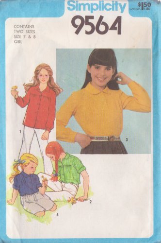 SIMPLICITY VINTAGE PATTERN 9564 SIZES 7 & 8 CHILD'S SHIRTS