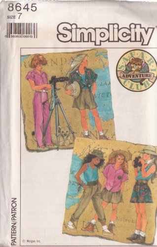 SIMPLICITY PTRN 8645 SZ 7 SAFARI CLUB CHILD'S SHIRT,TANK TOP,PANTS,CULOTTES UNCUT