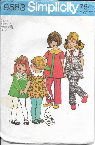 SIMPLICITY VINTAGE 1971 PATTERN 9583 SIZE 1 GIRL'S DRESS AND PANTS