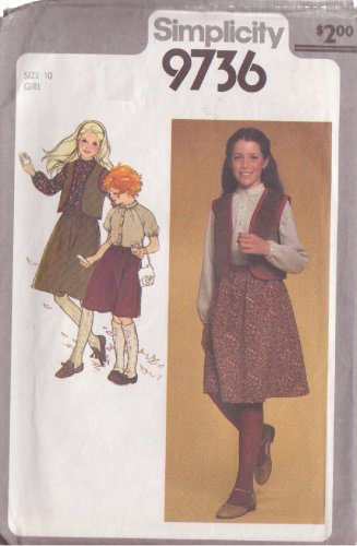SIMPLICITY VINTAGE 1980 PATTERN 9736 SIZE 10 GIRL'S SKIRT, BLOUSE, VEST