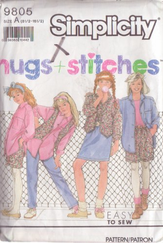 SIMPLICITY PATTERN 9805 SIZE 8 1/2-16 1/2 GIRL'S PANTS, SHORTS, SKIRT, SHIRT, VEST