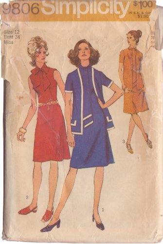 SIMPLICITY PATTERN 9806 SIZE 12 MISSES' DRESS 3 VARIATIONS, CARDIGAN