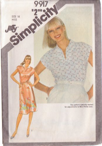 SIMPLICITY VINTAGE 1981 PATTERN 9917 SIZE 14 MISSES' PULLOVER DRESS OR TOP