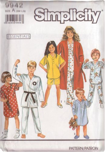 SIMPLICITY 1990 PATTERN 9942 SIZE SMALL SZ 3 CHILD'S PAJAMAS, NIGHTSHIRT & ROBE