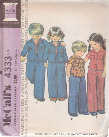 McCall's VINTAGE 1974 PATTERN 4333 SIZE 2 CHILD'S SHIRT OR SHIRT-JACKET, PANTS UNCUT