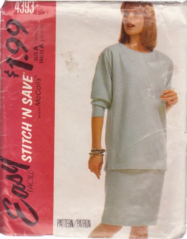 McCall's VINTAGE 1989 PATTERN 4393 SIZES 14/16/18 MISSES' TOP AND SKIRT