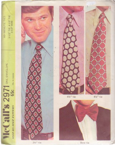 McCall's vintage pattern 2971, dated 1971, for ties in 3 1/2", 4 1/2" and 3 1/2" bow tie