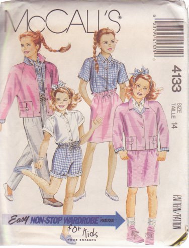McCALL'S PATTERN 4133 SIZE 14 GIRL'S JACKET SHIRT SKIRT PANTS SHORTS UNCUT