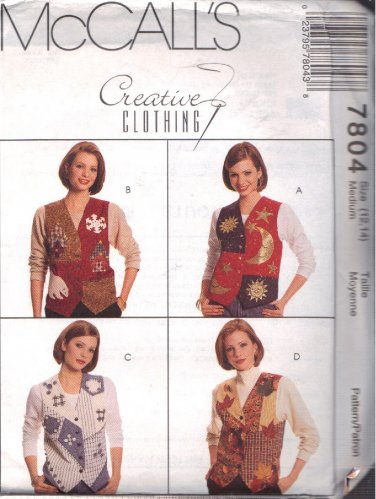 McCall's Pattern 7804 SIZE MEDIUM 12-14 Misses' LINED VEST & APPLIQUES UNCUT