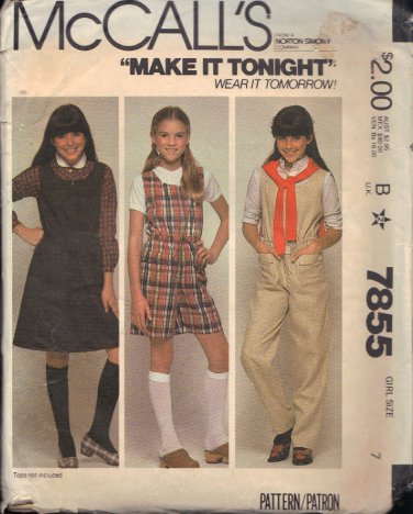 McCALL'S VINTAGE 1982 PATTERN 7855 SIZE 7 CHILD'S JUMPER & JUMPSUIT