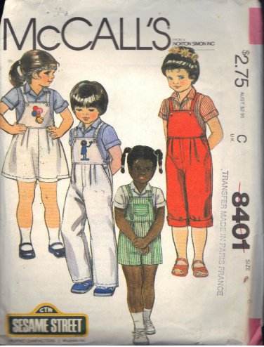 McCALL'S VINTAGE 1983 PATTERN 8401 CHILD'S SIZE 6 UNISEX SHIRT JUMPER OVERALLS