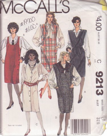 McCALL'S VINTAGE 1984 PATTERN 9213 SIZE 8 MISSES' JUMPER & TIE BELT UNCUT