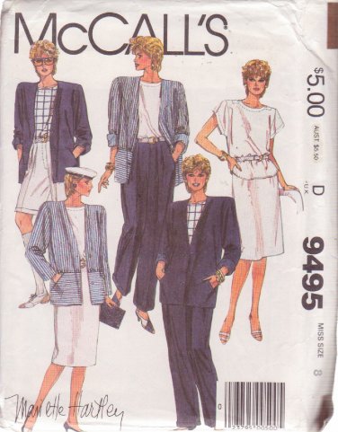 McCALL'S 1985 PATTERN 9495 SIZE 8 MISSES' JACKET TOP SKIRT PANTS SHORTS UNCUT