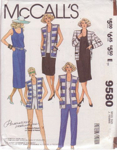 McCALL PATTERN 9580 SIZE 12 MISSES' SKIRT PANTS DRESS TOP JACKET VEST SHORTS