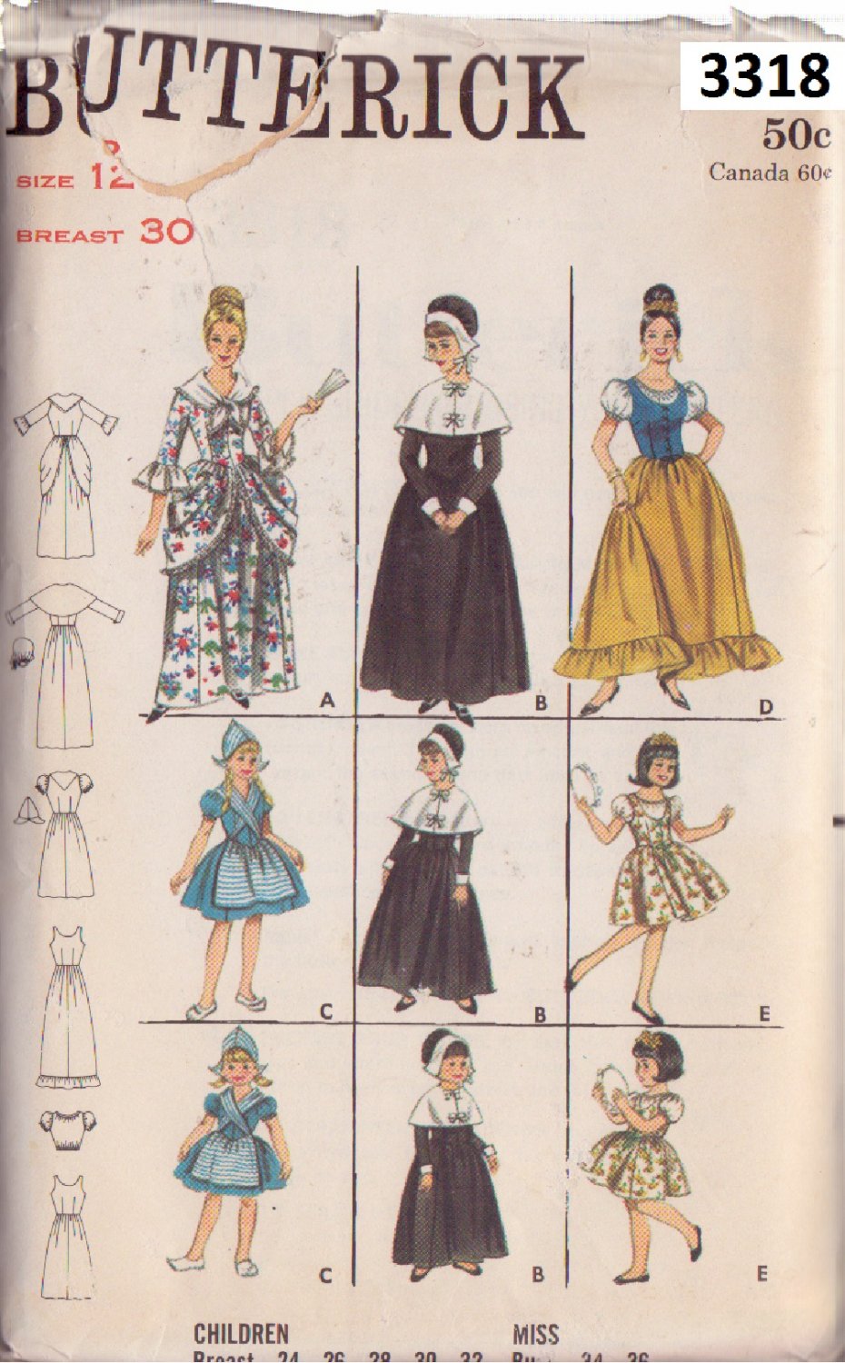 BUTTERICK VINTAGE PATTERN 3318 SIZE 12 CHILD'S COSTUMES 5 VARIATIONS UNCUT