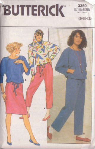 BUTTERICK PATTERN 3350 SIZE 8/10/12 MISSES'  TOP PANTS SKIRT & HOOD