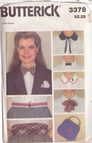 BUTTERICK PTRN 3378 1 SZ MISSES' HANDBAG TIES COLLARS HANDKERCHIEF BELT #2
