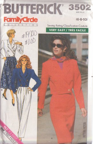 BUTTERICK PATTERN 3502 SIZE 6/8/10 MISSES' JACKET, SKIRT & PANTS