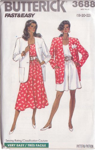 BUTTERICK PATTERN 3688 SIZES 18/20/22 MISSES' JACKET TOP SHORTS SKIRT UNCUT