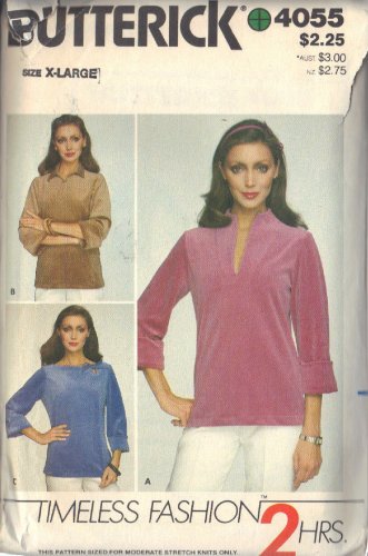 BUTTERICK PATTERN 4055 SIZE XL MISSES' TOPS 3 VARIATIONS