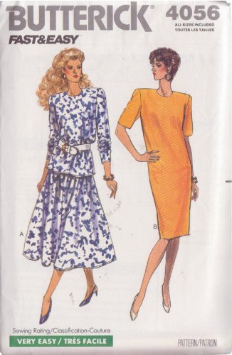 BUTTERICK PATTERN 4056 SIZE SMALL & MEDIUM MISSES' TOP SKIRT DRESS