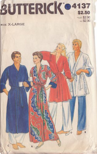 BUTTERICK PATTERN 4137 SIZE X-LARGE UNISEX ROBE 2 LENGTHS & BELT