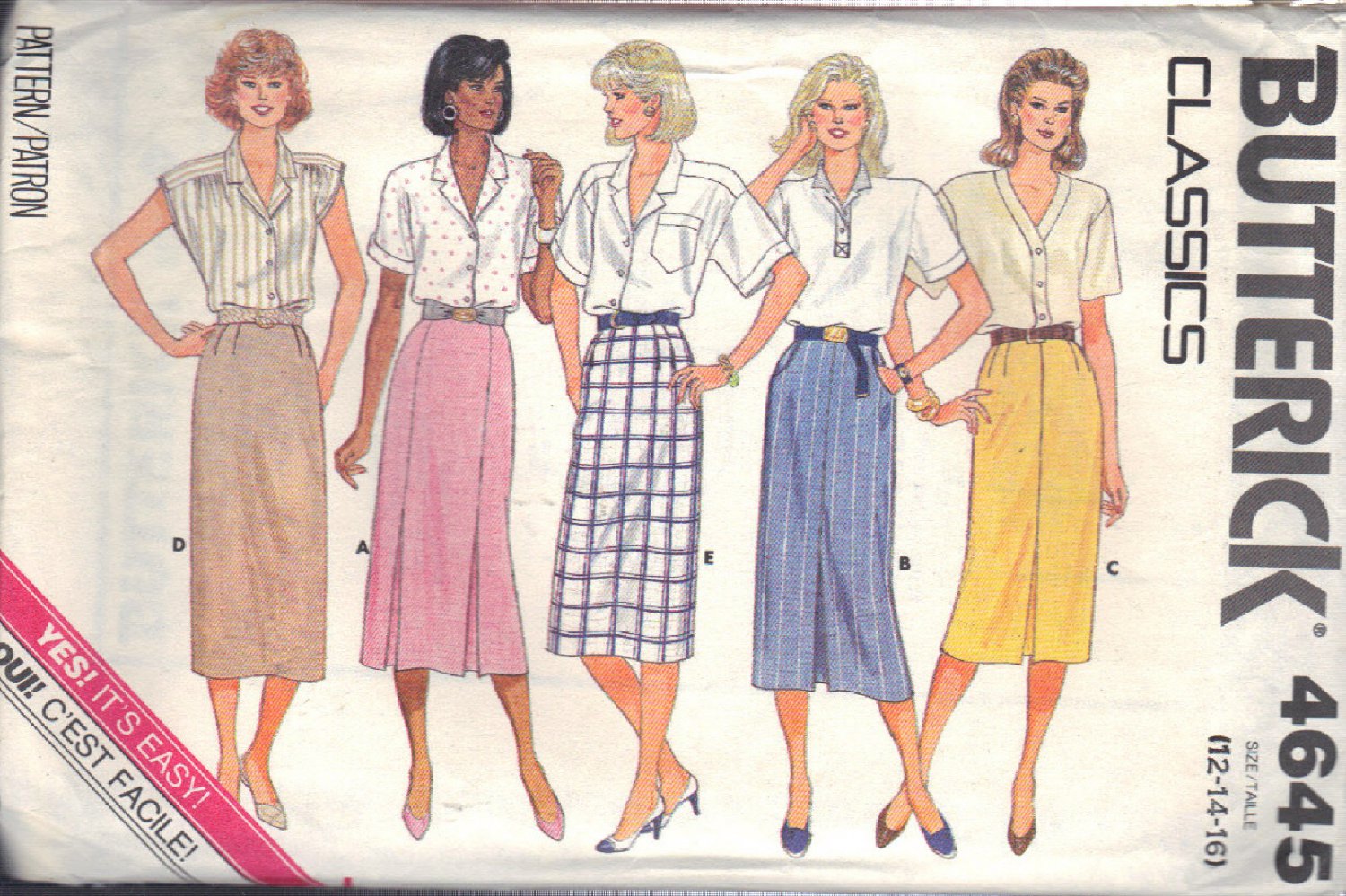 Butterick pattern 4645 Dated 1987 SIZES 12-14-16 Misses' Skirts 3 ...