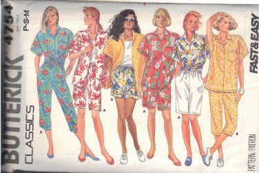 BUTTERICK PATTERN 4754 SIZES P/S/M MISSES' SHIRT, SHORTS, PANTS