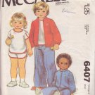 McCALL'S PATTERN 6407 SZ 3  TODDLER'S T-SHIRT, PANTS, SHORTS, UNLINED JACKET