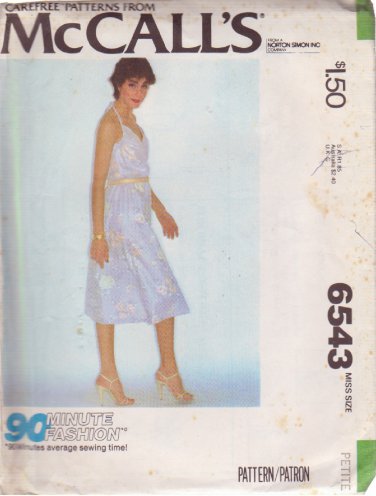 McCALL'S PATTERN 6543 SIZE 6-8  MISSES' HALTER WRAP DRESS
