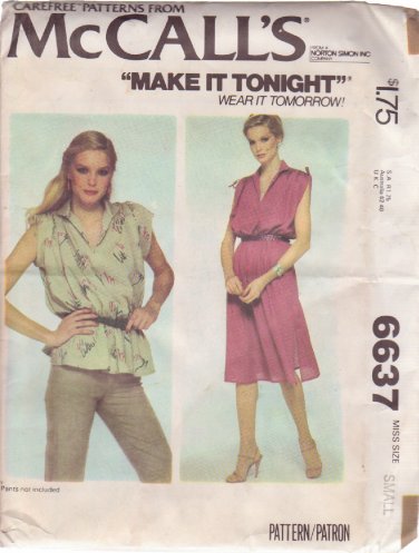 McCALL'S 6637 PATTERN SIZE SMALL 10-12 MISSES' DRESS OR TOP UNCUT